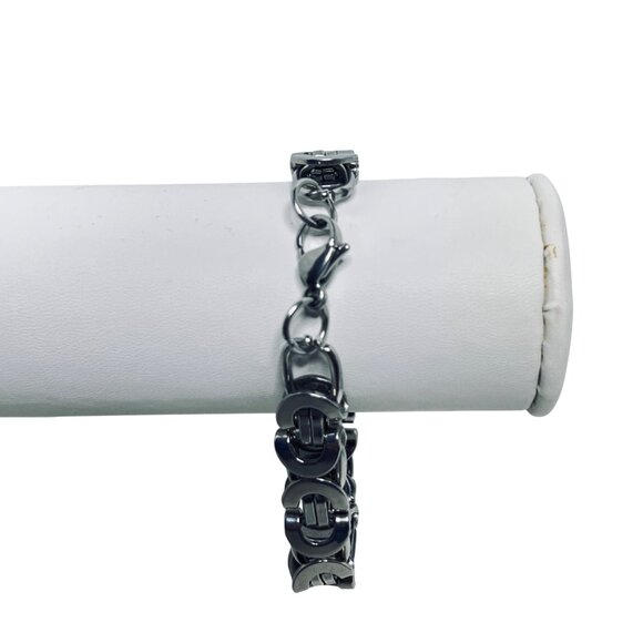 Vintage Chunky Stainless Steel Woman's Byzantine Box Link Bracelet 8” (5919) - Picture 4 of 7